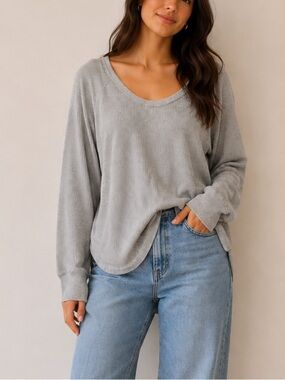Tentree Light Gray Long Sleeve Waffle Knit Tee